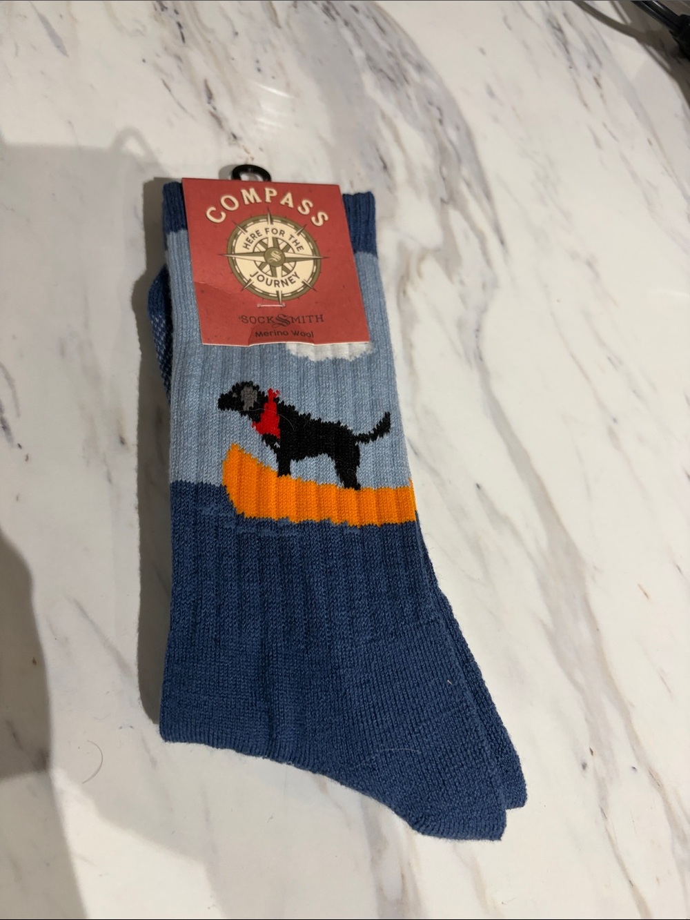 NWT Compass Merino Wool Dog Canoe Crew Socks - Blue & Orange